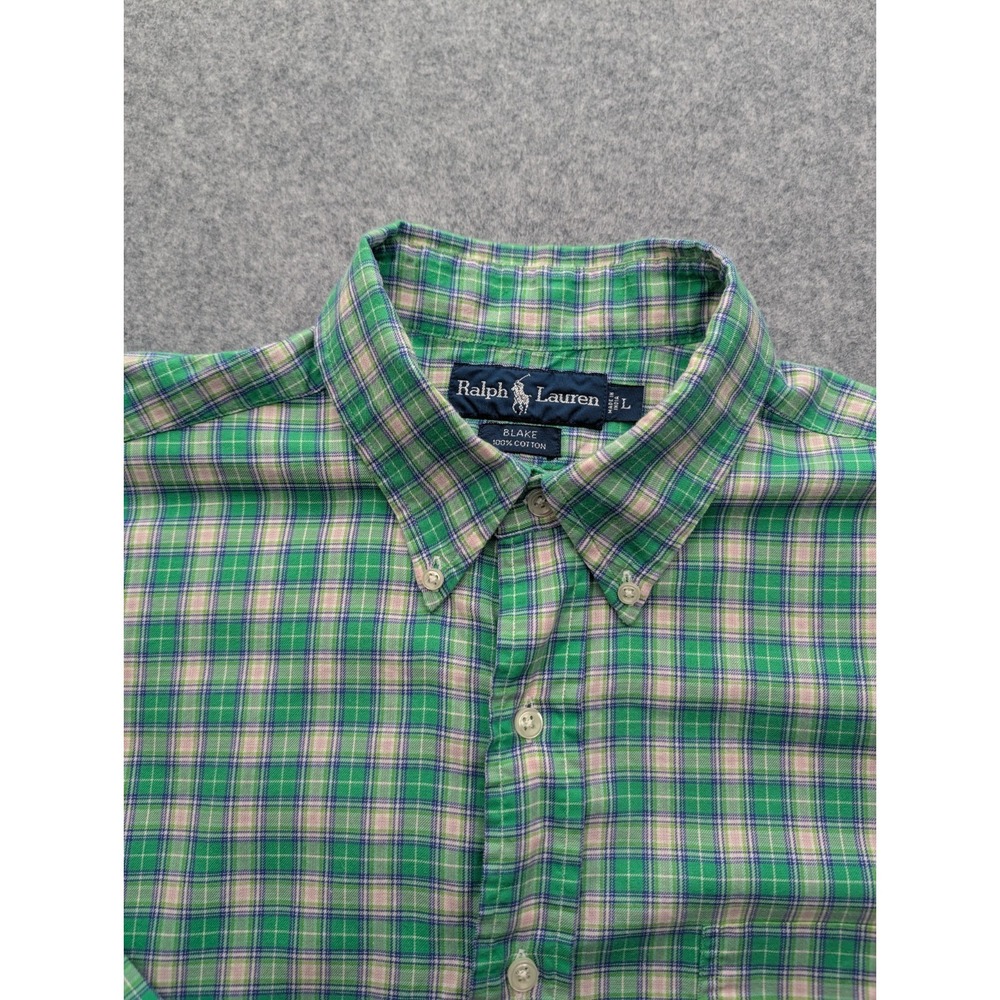 Ralph Lauren Blake Men's Shirt Large‎ Green Plaid Button-up Long Sleeve